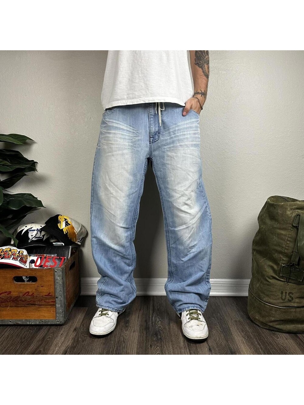 Y2K light washed baggy loose fit HALIFAX grunge skater jeans wide legged 40x32